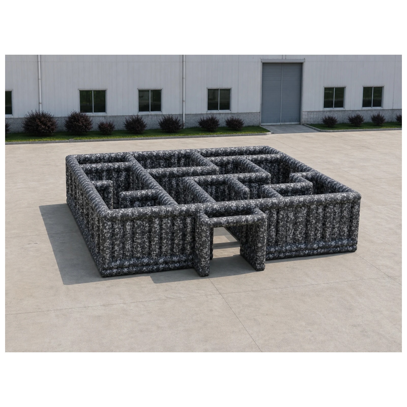 Outdoor Adventure Kids Party - Large Gray Camouflage Open Inflatable Maze