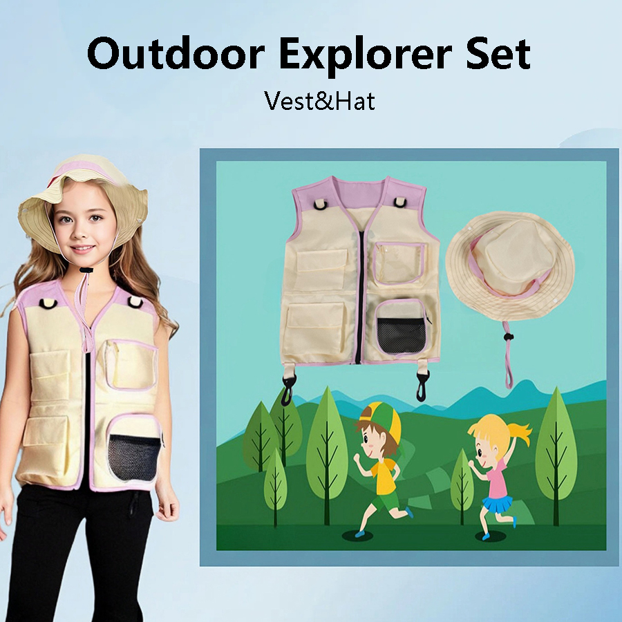 Children Explorer Vest Hat Sui - Outdoor Adventure Kids Party 评论和价格